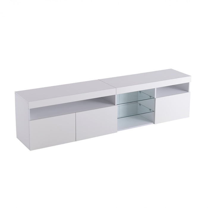 James 70.8\" Modern TV Cabinet with USB LED Lighting and High Gloss Front,White Tv Stand