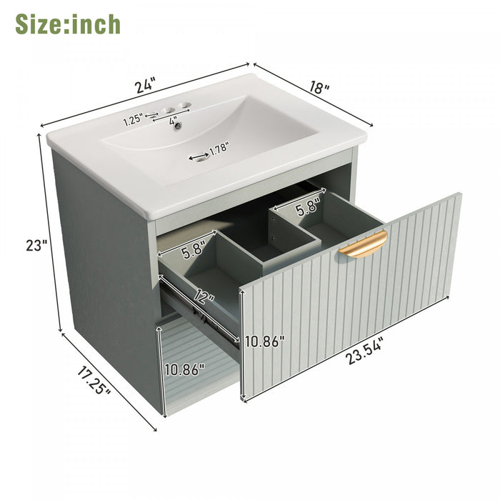 Emily 24\" Modern Wall-mounted Bathroom Vanity With Ceramic Sink - Green