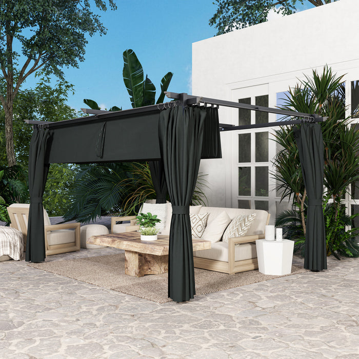 Outsunny 10' X 13' Outdoo Pergola With Retractable Canopy And Curtains