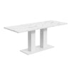 Vero 71 Inch Modern Rectangular Dining Table with Dual Pedestal Base and Marble Effect Finish, White Marble | Vero Table a Manger Rectangulaire Moderne 71 po avec Base a Double Piedestal et Finition Effet Marbre, Marbre Blanc