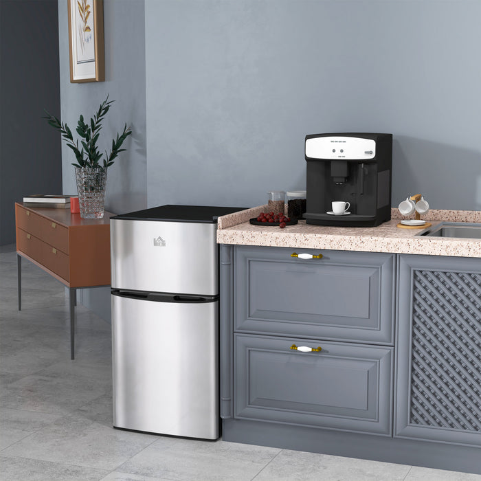 HOMCOM 3.2 Cu Ft Mini Fridge with Freezer Adjustable Shelf Reversible Doors
