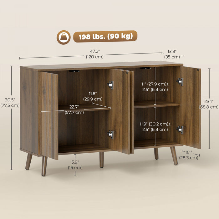 HOMCOM Sideboard, Fluted Buffet Cabinet with Adjustable Shelves, Dark Brown