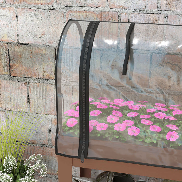 Outsunny 3' X 1' X 4' Raised Garden Bed With Greenhouse Cover Wheels Brown