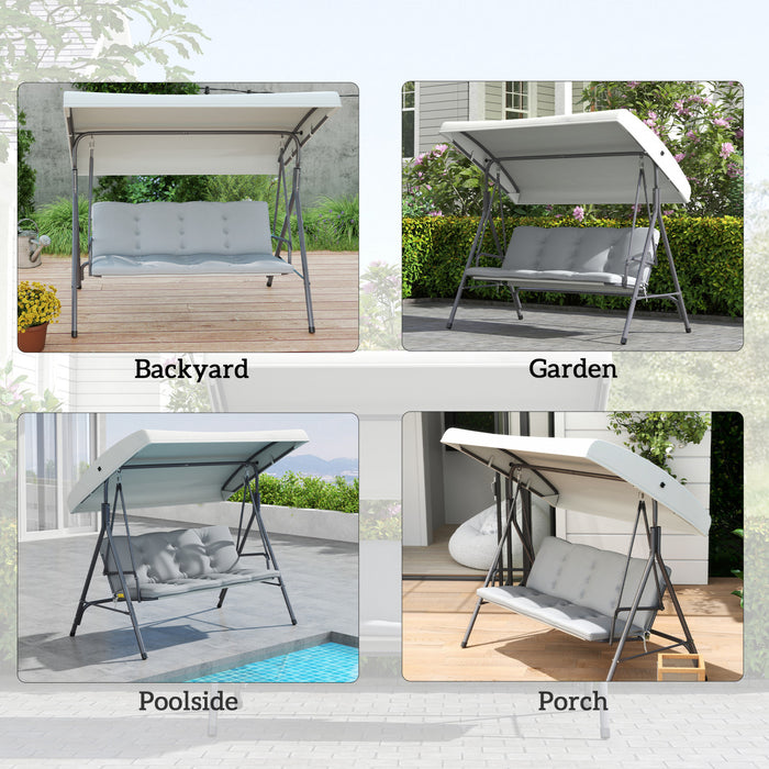 Outsunny 3-Seat Patio Swing Chair, Outdoor Porch Swing Glider, Light Grey