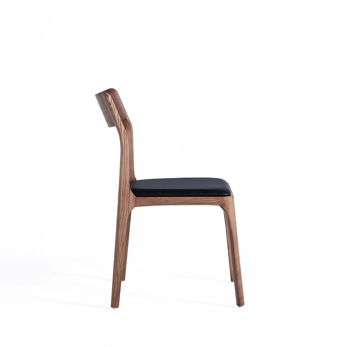 Moderno Modern Wood Vegan Leather Dining Chair in Black - Set of 4