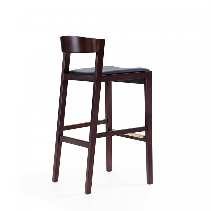 Klismos Mid-Century Modern Wood Upholstered Barstool in Black - Set of 3