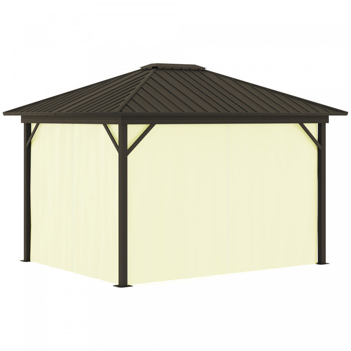 Outsunny 10' X 12' Hardtop Gazebo Canopy With Galvanized Steel Roof, Aluminum Frame, Permanent Pavilion Outdoor Gazebo With Netting, Curtains, Top Hook, Beige