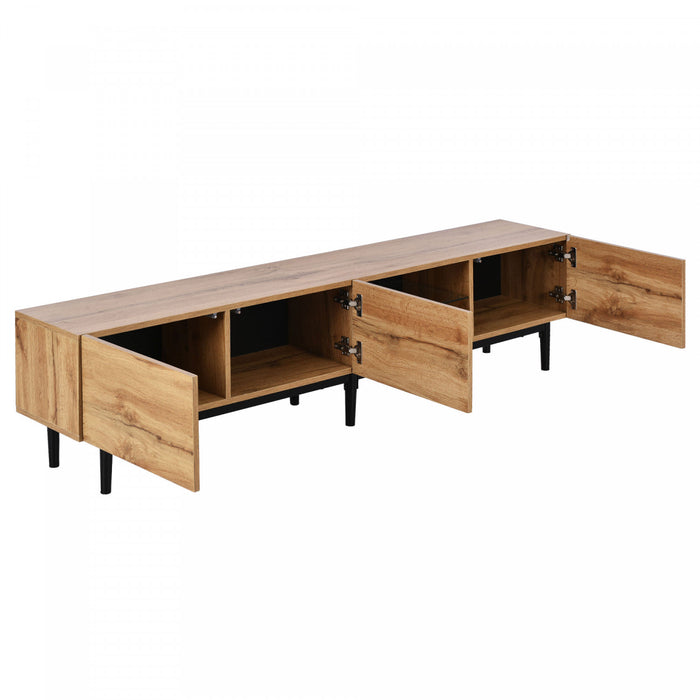 Lumina 69 Inch TV Cabinet with Adjustable LED Lighting and Storage, Wood/Black