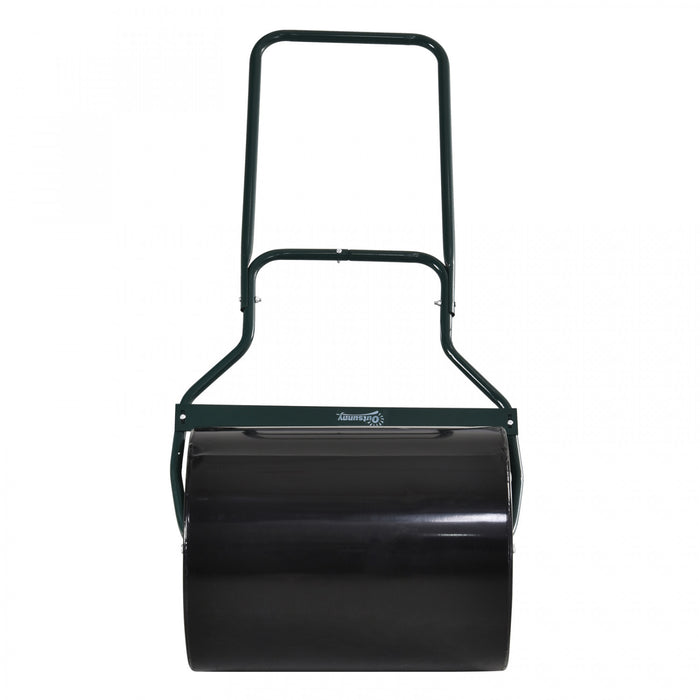 Outsunny 20\" Push/Tow Behind Lawn Roller, Heavy Duty Sod Drum Roller Filled with 16 Gal Water/Sand, Grass Flattener for Yard, Patio, Park, Black
