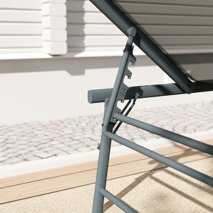 Outsunny 2 Pcs Folding Outdoor Lounge Chairs W/ Adjustable Back, Light Grey