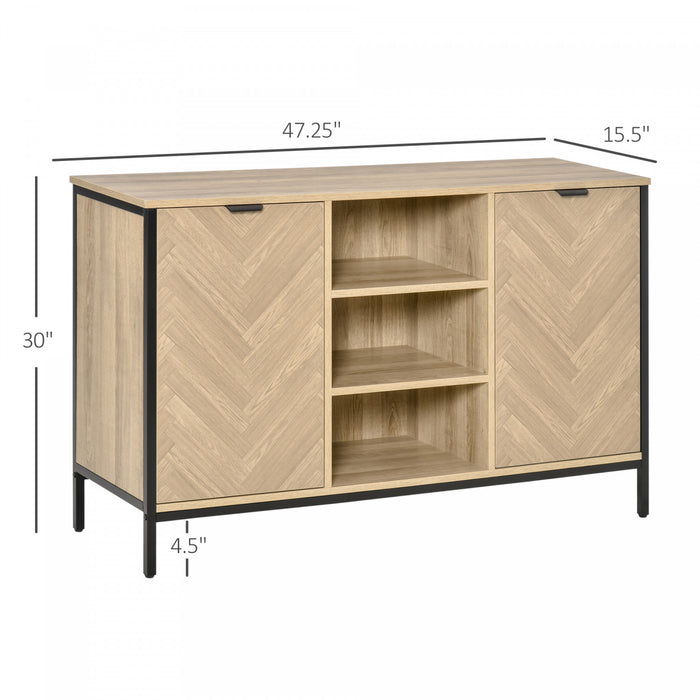 HOMCOM Sideboard Storage Cabinet with Adjustable Shelves Oak Tone