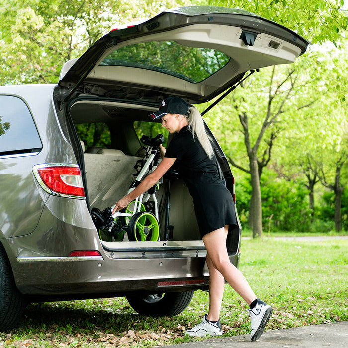 Costway Foldable 3 Wheel Push Pull Golf Club Cart Trolley W/ Seat Scoreboard Bag Swivel