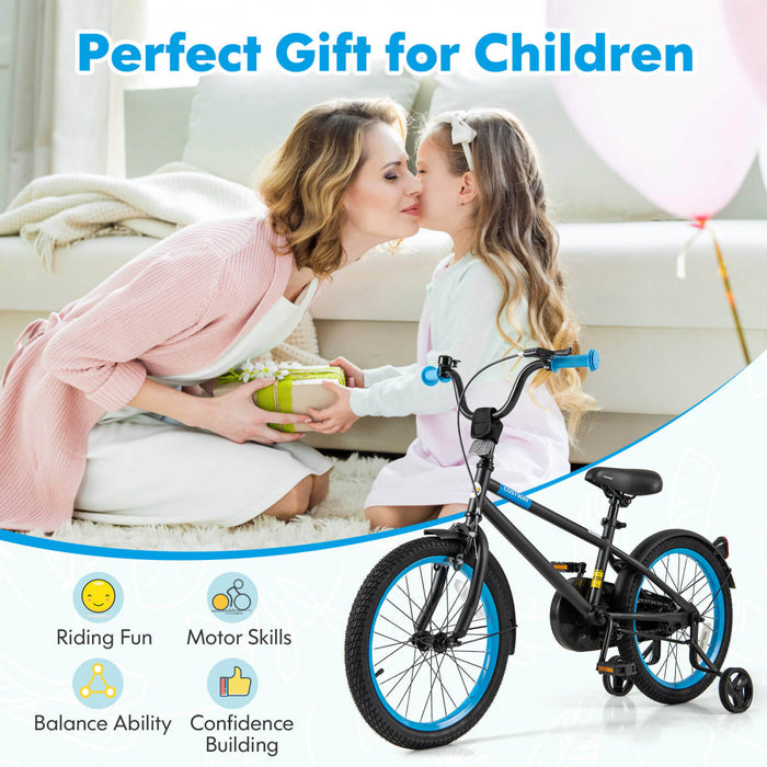 Costway 18\" Kids Bike With Adjustable Saddle Handlebar Removable Training Wheels Handbrake Black
