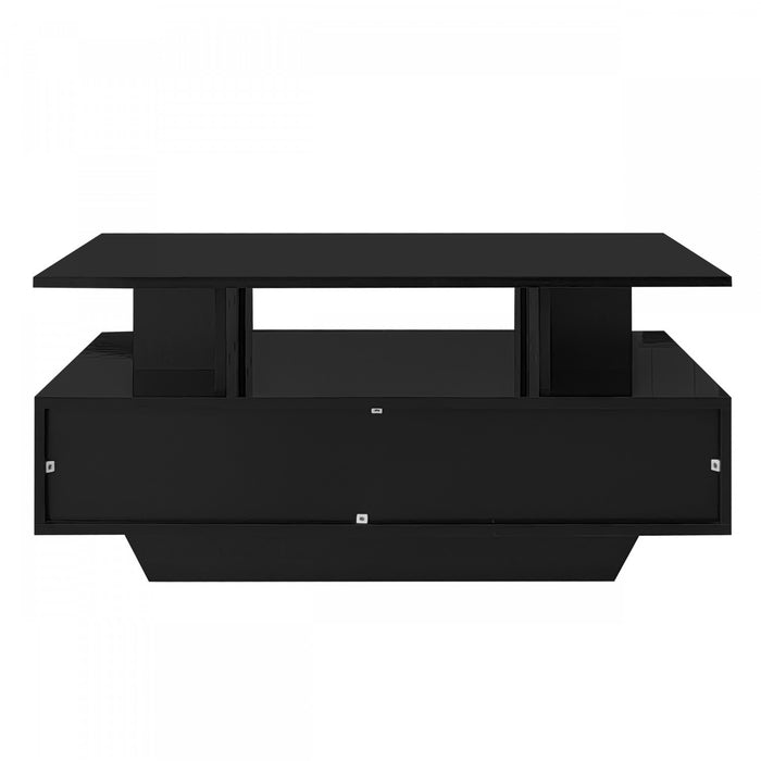 Lucas LED Coffee Table with Storage Drawers and Open Shelves,Black