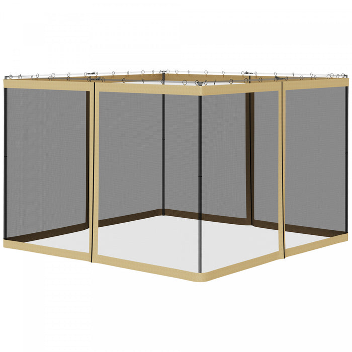 Outsunny Replacement Mosquito Netting For Gazebo 10' X 10' Black Screen Walls For Canopy With Zippers For Parties And Outdoor Activities, Beige