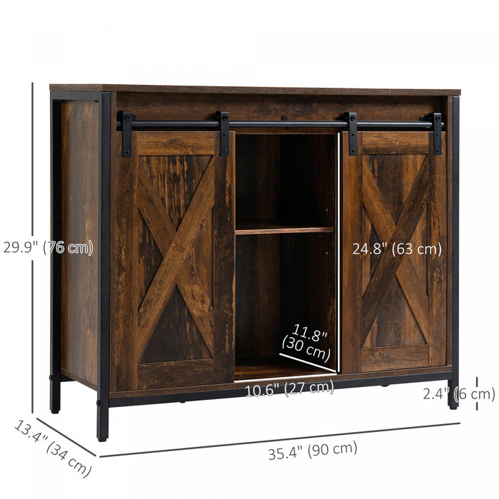 HOMCOM Industrial Sideboard Buffet Cabinet with Barn Doors Rustic Brown