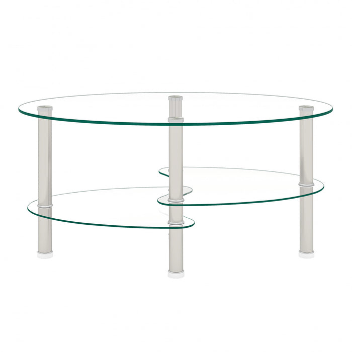 Sophia Modern Transparent Oval Glass Coffee Table with Stainless Steel Legs,Transparent