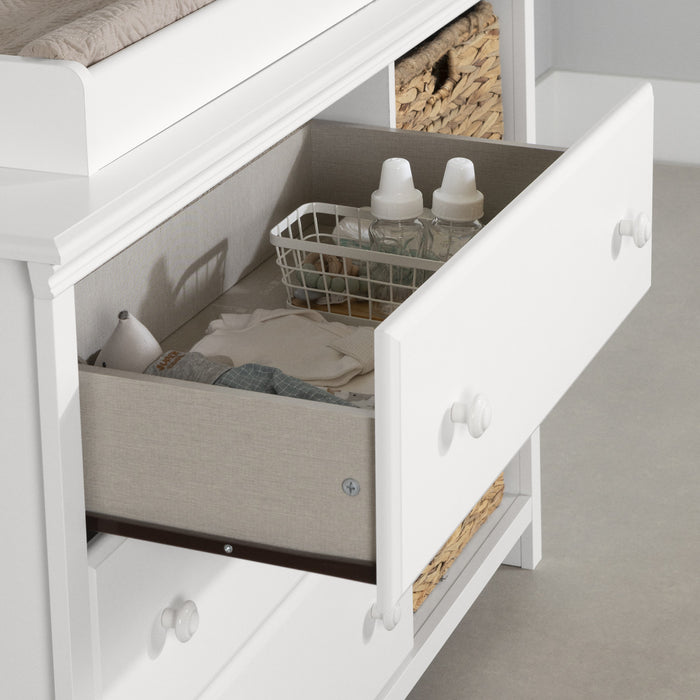 Cotton Candy Changing Table With Removable Rim, Drawers, And Open Storage - Pure White