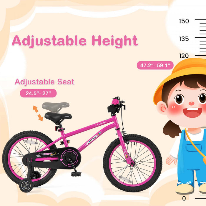 Costway 18-inch Kid's Bike For 4-8 Years Old With Adjustable Saddle & Anti-slip Handlebar Pink
