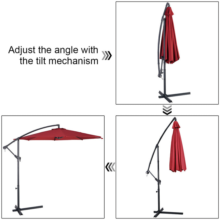 Costway 10' Hanging Umbrella Patio Sun Shade Offset Market W/ T Cross Base Burgundy