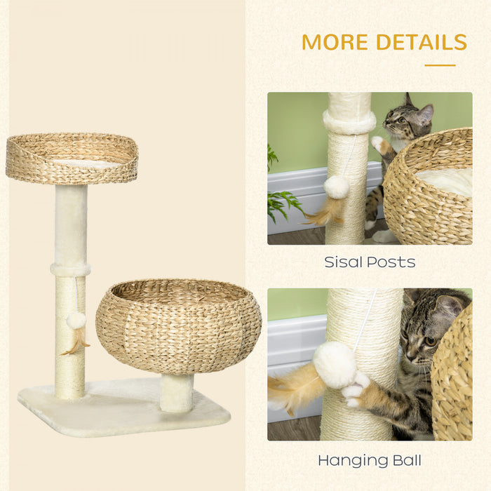 Pawhut 28\" Cat Tree With Scratching Post, Cat Tower For Indoor Cats With Double Beds, Beige