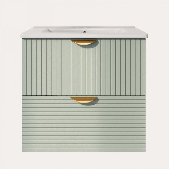 Hugo 48 Inch Modern Wall-Mounted Bathroom Vanity with Drawers, Green