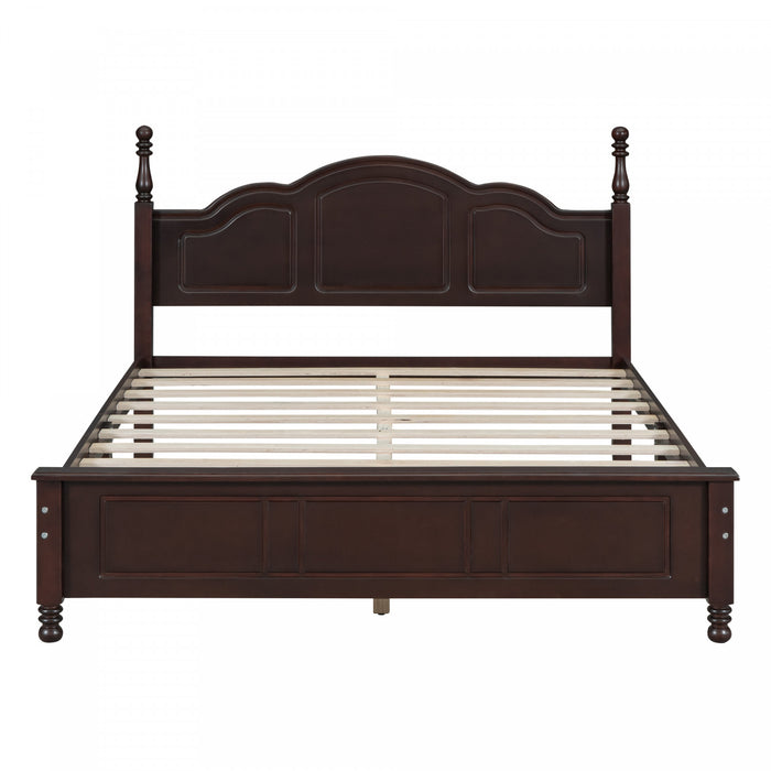 Jessie Retro Style Platform Bed with Wooden Slat Support,Queen Size, Walnut Queen Bed