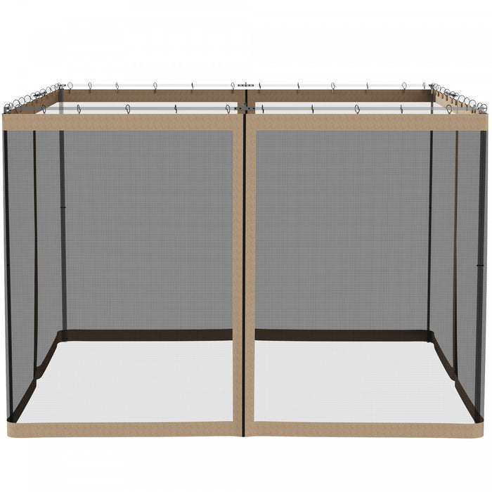 Outsunny Replacement Mosquito Netting For Gazebo 10' X 10' Screen Walls For Canopy With Zippers For Parties And Outdoor Activities - Khaki