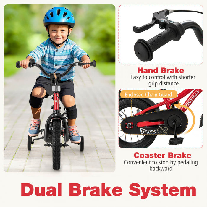 Costway 12\" Kids Bike For 3-4 Years Old Boys & Girls With Adjustable Seat Handbrake Reflectors Red