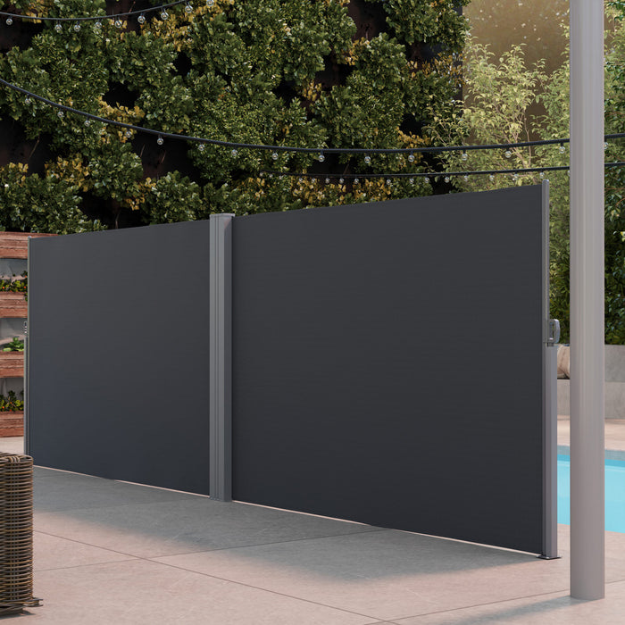 Outsunny Retractable Double Side Awning, Outdoor Privacy Screen, Grey