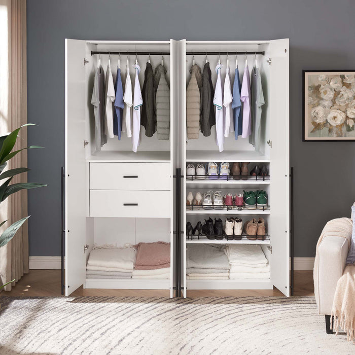 Lee Modern 2-Piece Wardrobe Closet in White Armoire