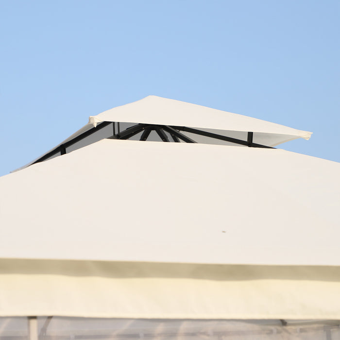 Outsunny 10'x10' Gazebo Canopy Outdoor Patio Sun Shelter Uv Protect W/ 2-tier Polyester Roof Curtain Sidewalls And Steel Frame White
