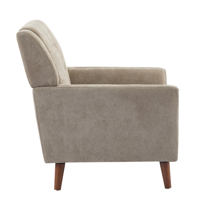 Midway Mid-Century Modern Armchair with Tufted Waffle Stitch, Light Brown, Walnut