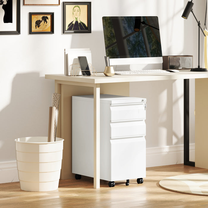 Vinsett 3 Drawer File Cabinet Steel Filing Cabinet A4 Legal Letter White