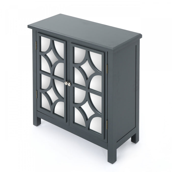 Joyce Solid Firwood Double Door Cabinet With Mirrored Finish,charcoal Grey Accent Cabinet
