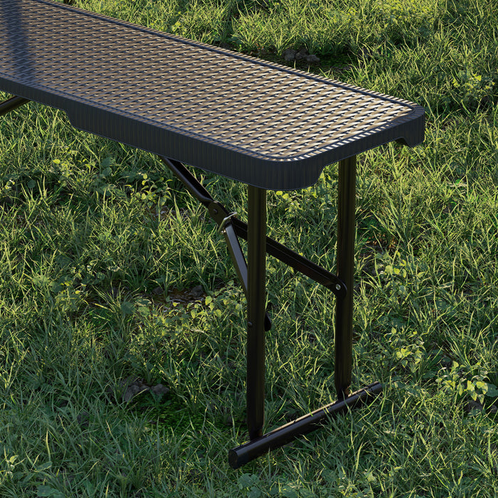 Outsunny 6ft 3-piece Faux Rattan Folding Picnic Table W/ 2 Benches, Black