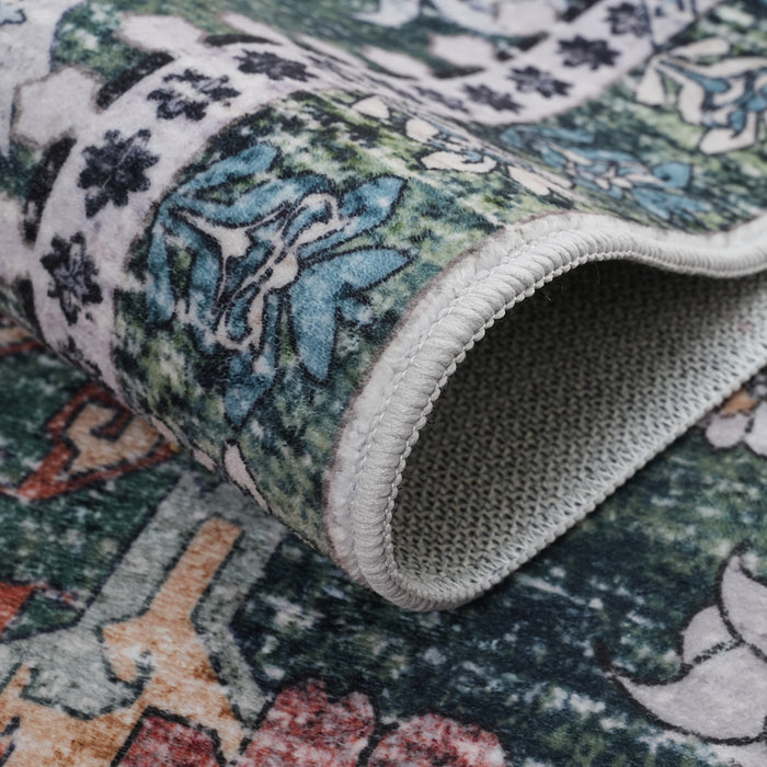 Aqua Green Flames Washable Non-slip Low Pile Area Rug 5'x7'