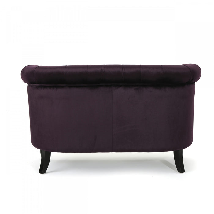 Vivian Solid Wood Rolled Arms Velvet Loveseat,Black Berry