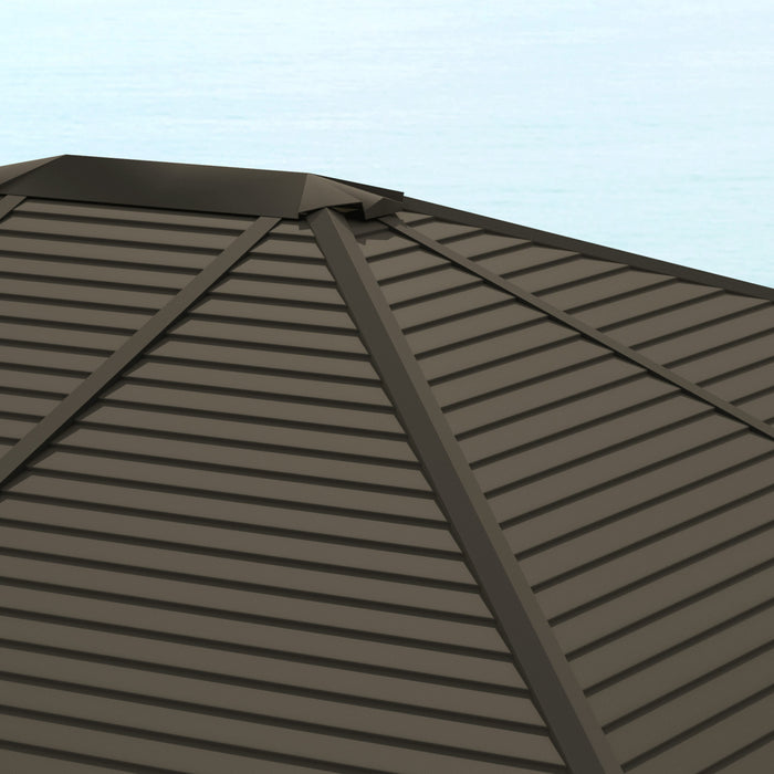 Outsunny 10' X 12' Deluxe Hardtop Gazebo With Curtains And Netting, Coffee