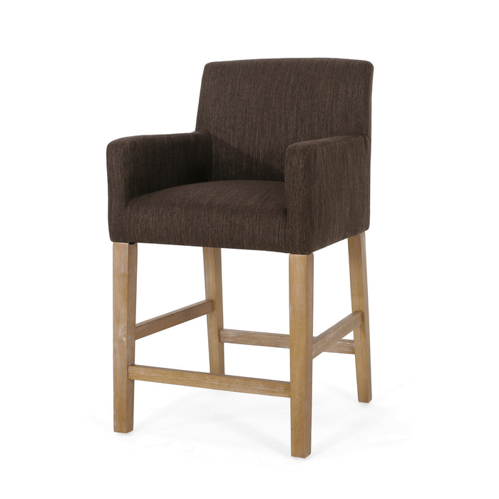 Gabrielle 26\" Seat Height Counter Stools Set Of 2 With Upholstered Fabric And Solid Wood Legs, Brown