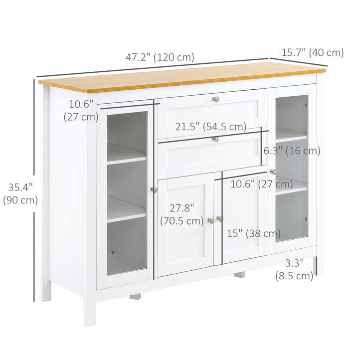 HOMCOM Sideboard Buffet Cabinet with 2 Drawers 3 Storage Cabinets, White