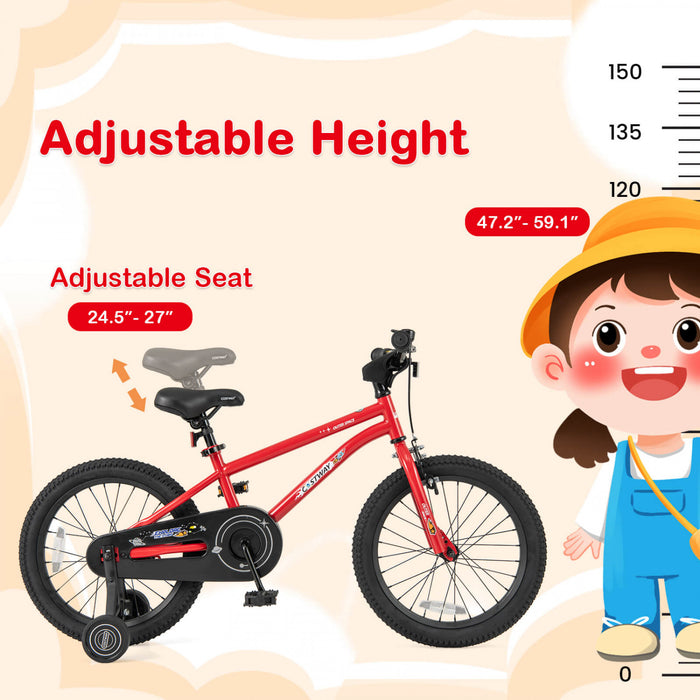Costway 18-inch Kid's Bike For 4-8 Years Old With Adjustable Saddle & Anti-slip Handlebar Red