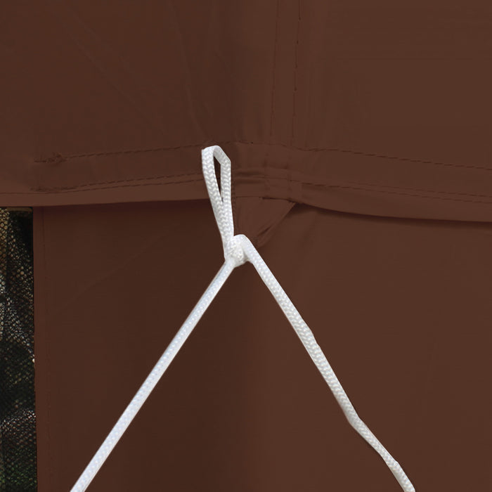 Outsunny 10' X 10' Canopy Tent, Party Tent With Mesh Netting And Double Tier Roof For Backyard, Garden, Patio, Outdoor, Brown