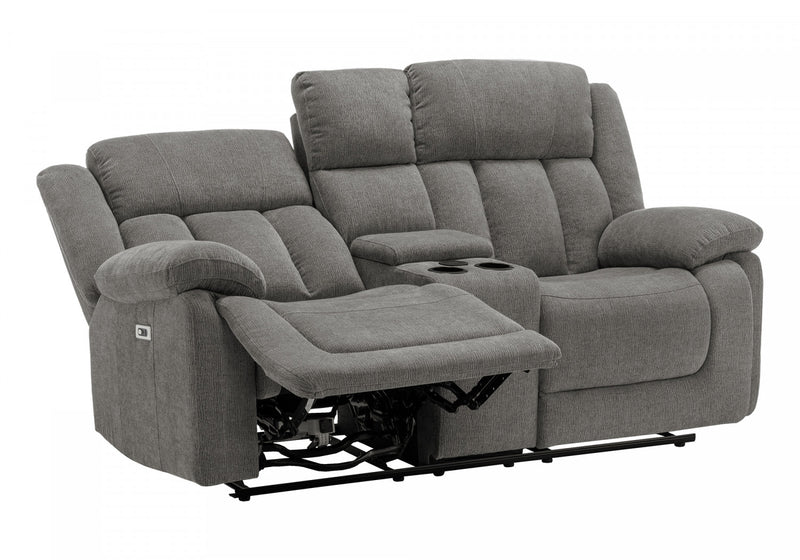 2-Seater Power Reclining Upholstered Love Seat, 63\" Wide, Light Grey Fabric, Transitional Recliner