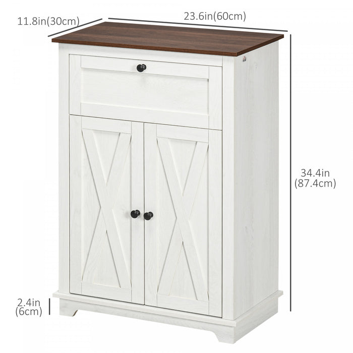 HOMCOM Farmhouse Storage Cabinet, Sideboard with Drawer and Doors, White