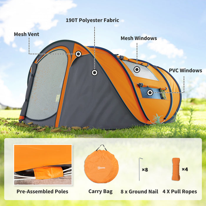 Outsunny 4 Person Camping Tent Automatic Pop Up Tent with Carry Bag Doors