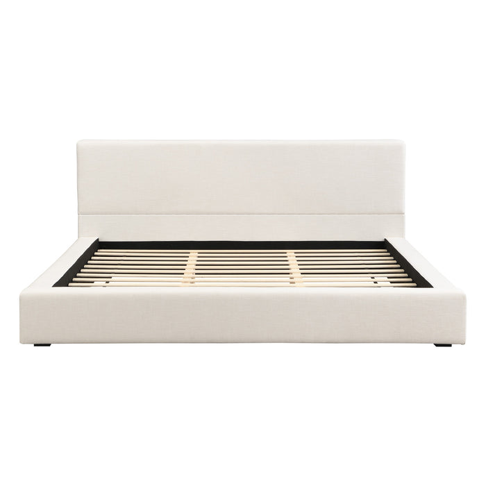Connor Upholstered Platform Bed with Linen Headboard and Footboard,King Size,Beige King Bed