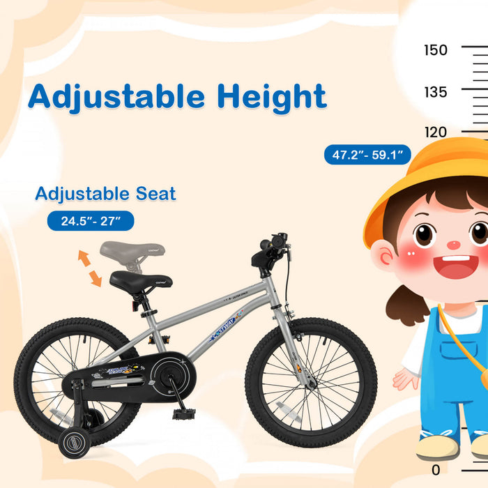 Costway 18-inch Kid's Bike For 4-8 Years Old With Adjustable Saddle & Anti-slip Handlebar Silver