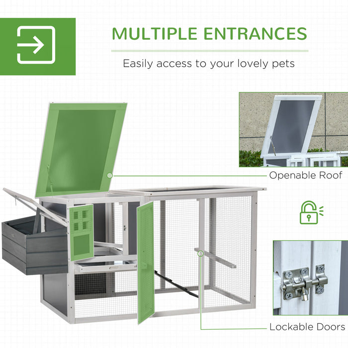 Pawhut 64\" Wooden Chicken Coop, Outdoor Hen House Poultry Cage With Outdoor Run, Nesting Box, Removable Tray, Openable Roof And Lockable Doors，white And Grey