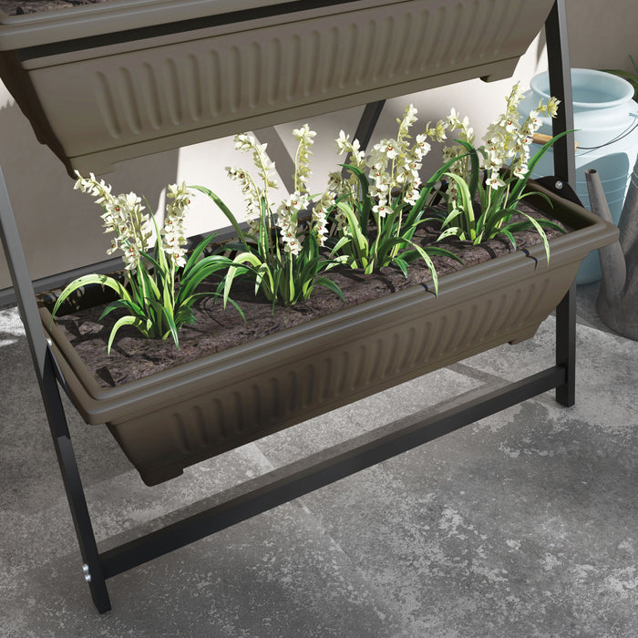 Outsunny 4-tier Vertical Raised Garden Bed With 4 Planter Boxes, Outdoor Plant Stand Grow Container With Leaking Holes For Balcony Patio Outdoor, Brown